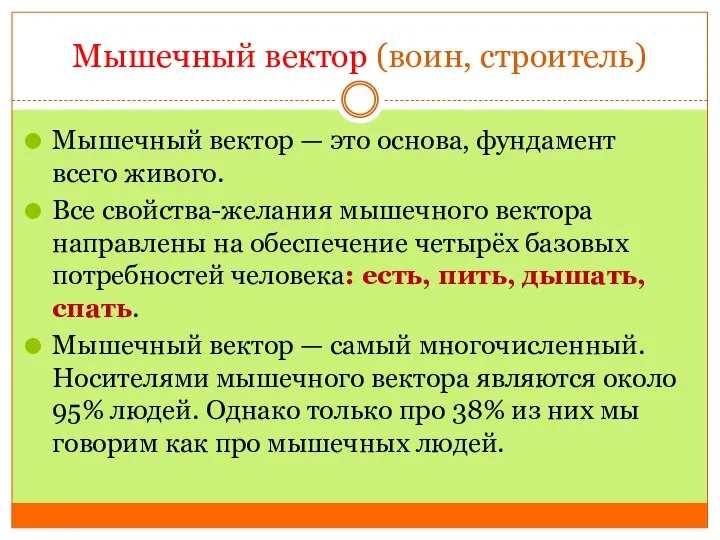 Мышечный вектор (воин, строитель) Мышечный вектор — это основа, фундамент всего живого.