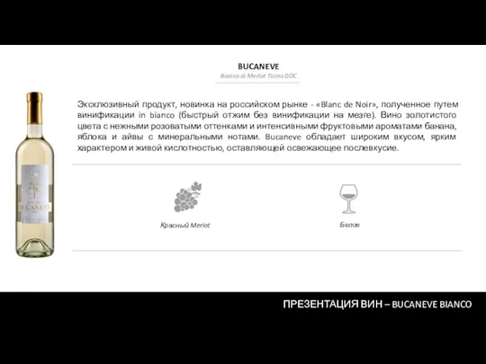 ПРЕЗЕНТАЦИЯ ВИН – BUCANEVE BIANCO Эксклюзивный продукт, новинка на российском рынке -
