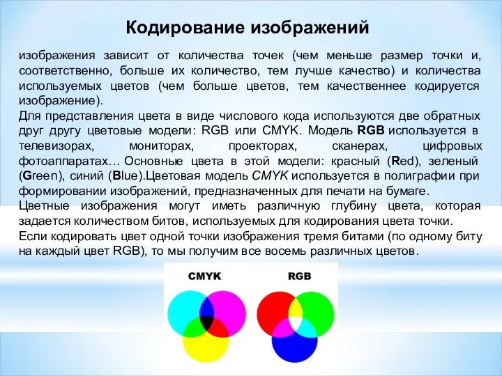 изображения зависит от количества точек (чем меньше размер точки и, соответственно, больше