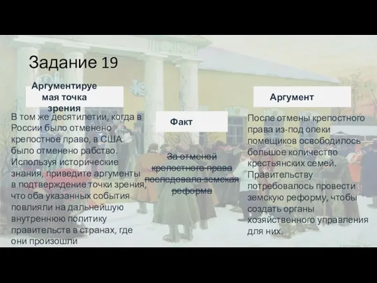 Задание 19 В том же десятилетии, когда в России было отменено крепостное