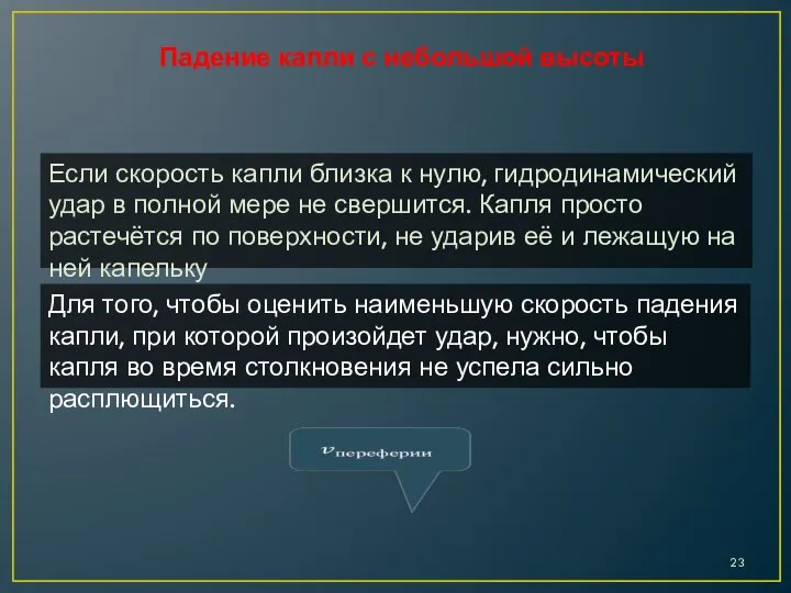 Если скорость капли близка к нулю, гидродинамический удар в полной мере не