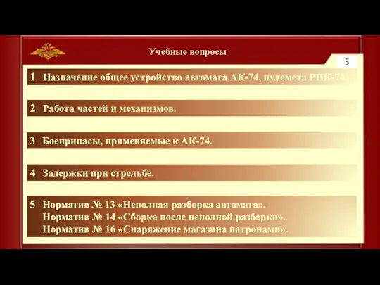 Учебные вопросы 2 Работа частей и механизмов. 3 Боеприпасы, применяемые к АК-74.