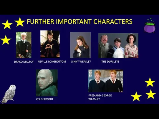 FURTHER IMPORTANT CHARACTERS DRACO MALFOY NEVILLE LONGBOTTOM THE DURSLEYS GINNY WEASLEY VOLDERMORT FRED AND GEORGE WEASLEY