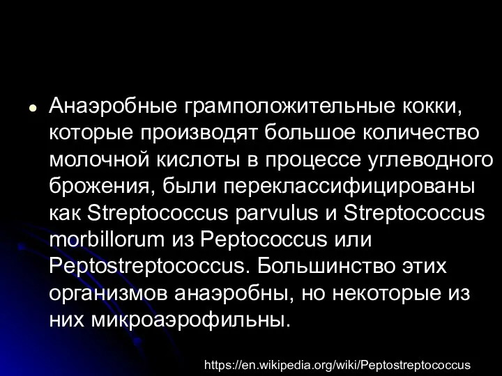 Анаэробные грамположительные кокки, которые производят большое количество молочной кислоты в процессе углеводного