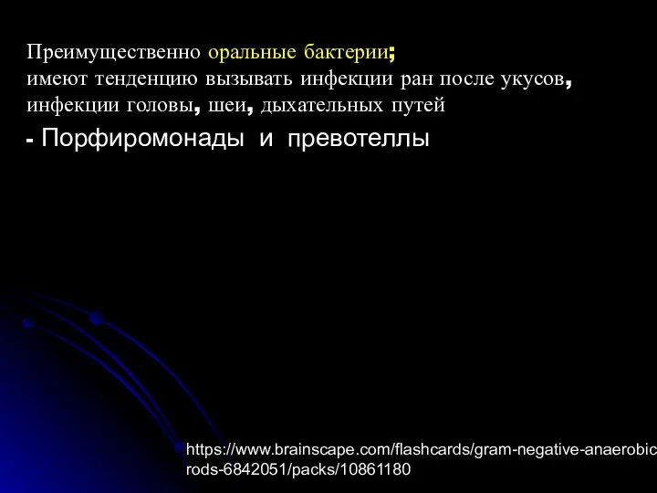 Преимущественно оральные бактерии; имеют тенденцию вызывать инфекции ран после укусов, инфекции головы,