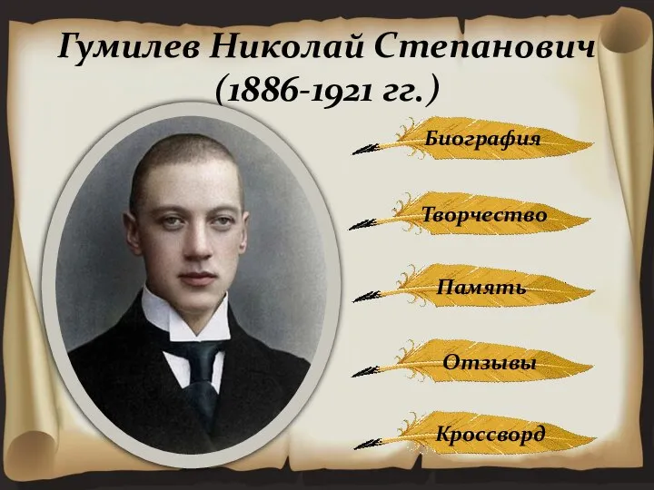 Гумилев Николай Степанович (1886-1921 гг.) Биография Творчество Память Отзывы Кроссворд