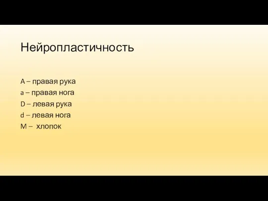 Нейропластичность A – правая рука a – правая нога D – левая