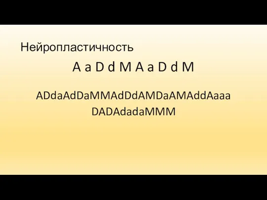 Нейропластичность A a D d M A a D d M ADdaAdDaMMAdDdAMDaAMAddAaaa DADAdadaMMM