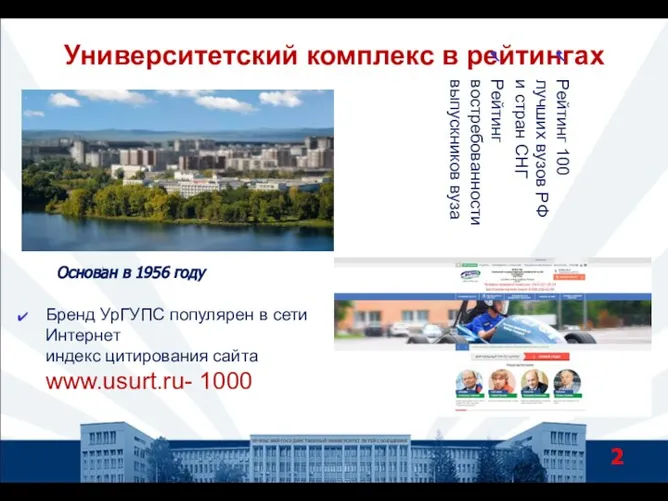 Университетский комплекс в рейтингах Рейтинг 100 лучших вузов РФ и стран СНГ
