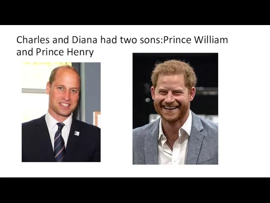 Charles and Diana had two sons:Prince William and Prince Henry