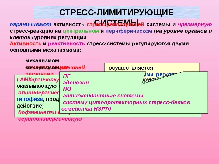 Активность и реактивность стресс-системы регулируются двумя основными механизмами: механизмом саморегуляции механизмом внешней