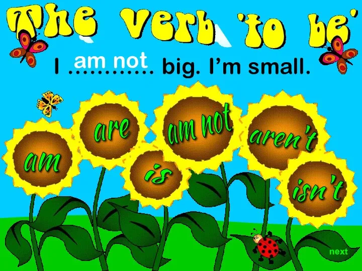 aren't am are is isn't I ………… big. I’m small. am not am not next