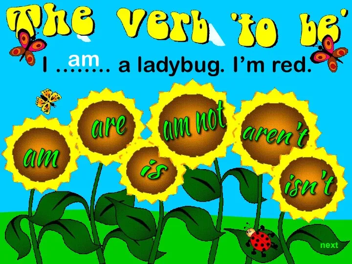 aren't am are is isn't I …….. a ladybug. I’m red. am am not next