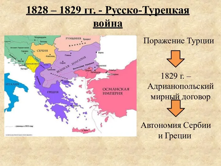 1828 – 1829 гг. - Русско-Турецкая война 1829 г. – Адрианопольский мирный