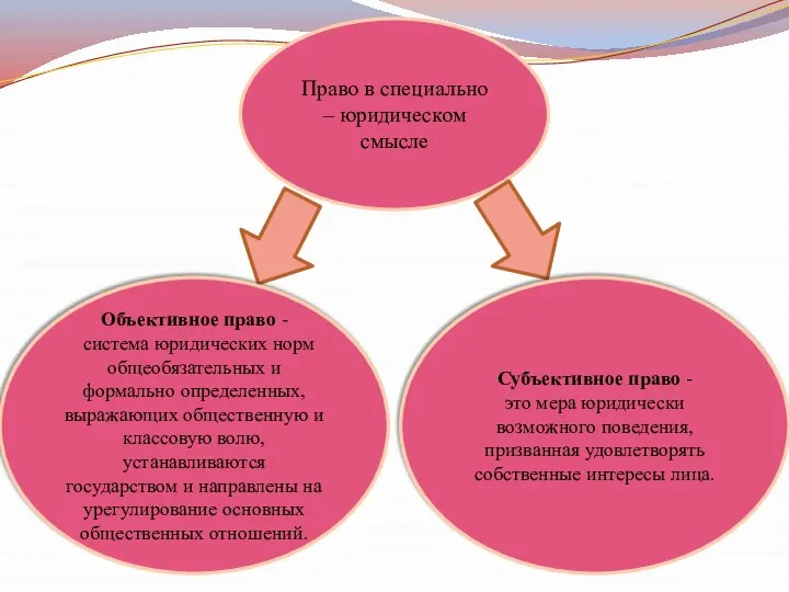 Право в специально – юридическом смысле Объективное право - система юридических норм