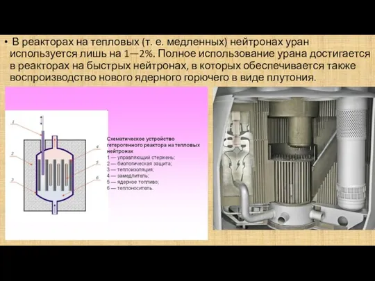 В реакторах на тепловых (т. е. медленных) нейтронах уран используется лишь на