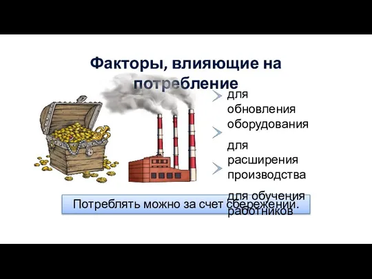 Факторы, влияющие на потребление Потреблять можно за счет сбережений. для обновления оборудования