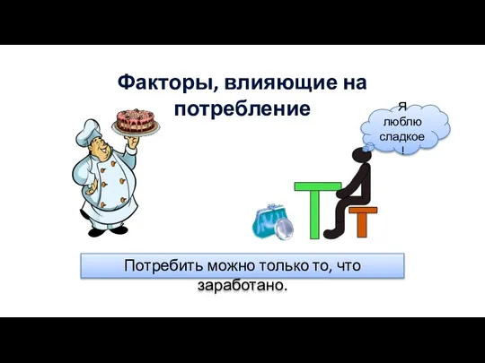 Факторы, влияющие на потребление Потребить можно только то, что заработано. Я люблю сладкое!