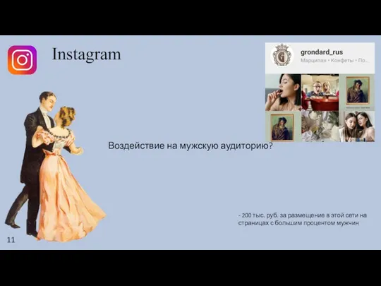 11 Instagram Воздействие на мужскую аудиторию? - 200 тыс. руб. за размещение