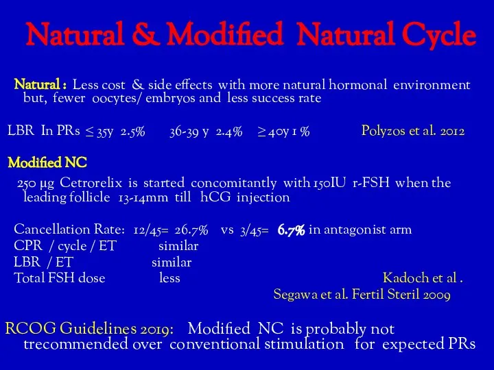 Natural & Modified Natural Cycle Natural : Less cost & side effects