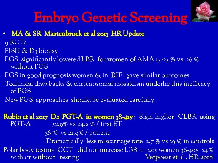 Embryo Genetic Screening MA & SR Mastenbroek et al 2013 HR Update