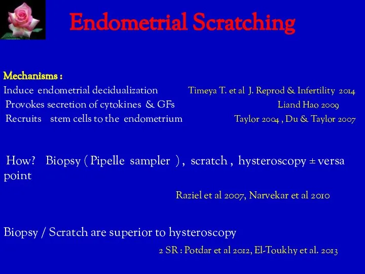 Endometrial Scratching Mechanisms : Induce endometrial decidualization Timeya T. et al J.