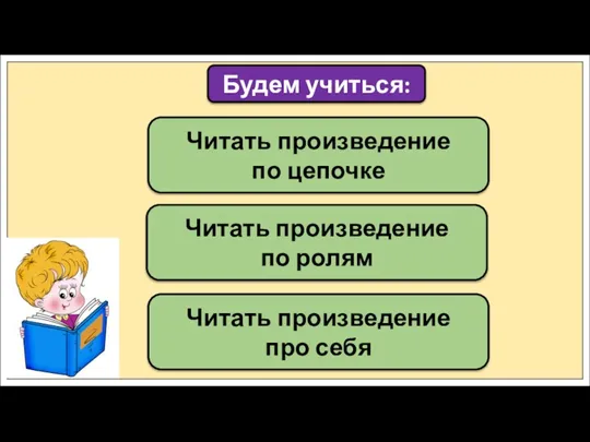 Читать произведение по цепочке Будем учиться: Читать произведение про себя Читать произведение по ролям