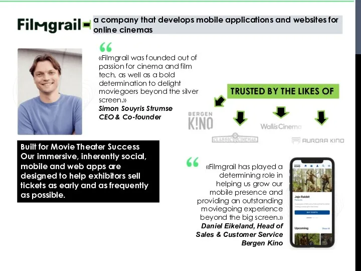 а company that develops mobile applications and websites for online cinemas «Filmgrail