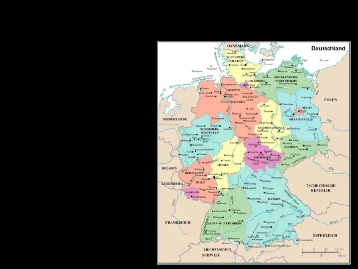 Die Bundesrepublik Deutschland liegt in Mitteleuropa zwischen den skandinavischen Ländern im Norden,