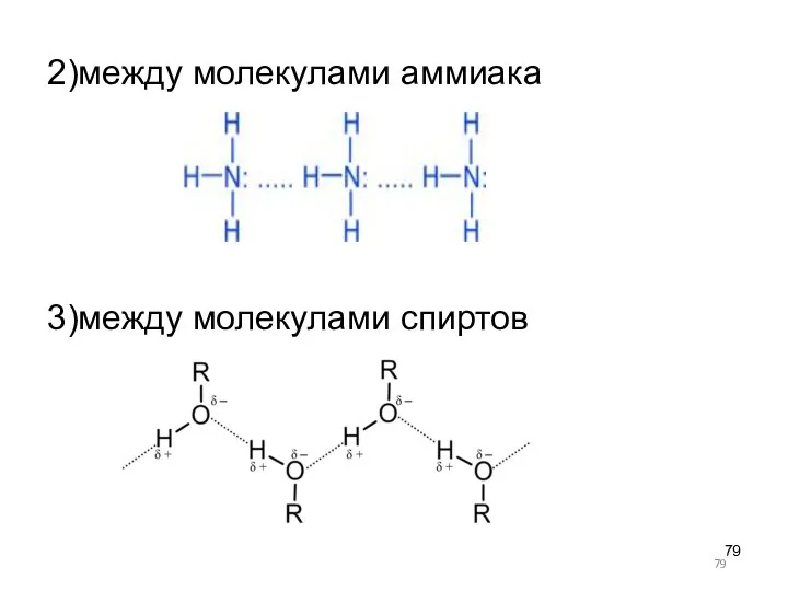 2)между молекулами аммиака 3)между молекулами спиртов