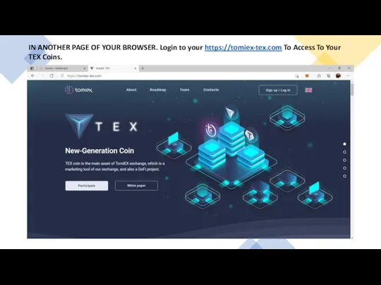 IN ANOTHER PAGE OF YOUR BROWSER. Login to your https://tomiex-tex.com To Access To Your TEX Coins.