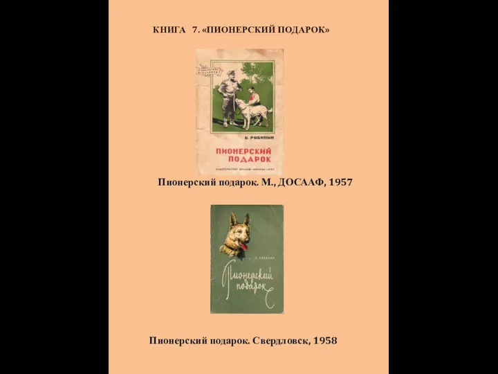 КНИГА 7. «ПИОНЕРСКИЙ ПОДАРОК» Пионерский подарок. М., ДОСААФ, 1957 Пионерский подарок. Свердловск, 1958