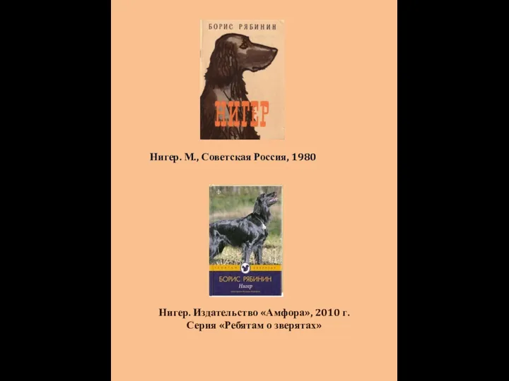 Нигер. М., Советская Россия, 1980 Нигер. Издательство «Амфора», 2010 г. Серия «Ребятам о зверятах»