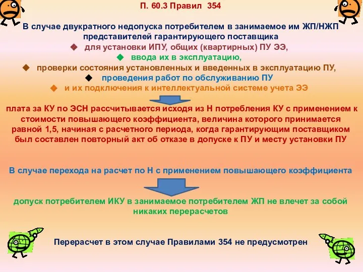 П. 60.3 Правил 354 В случае двукратного недопуска потребителем в занимаемое им