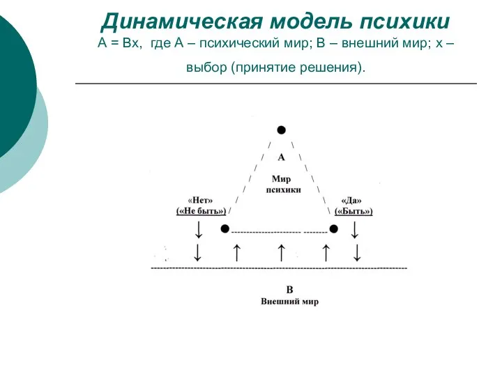 Динамическая модель психики А = Вх, где А – психический мир; В