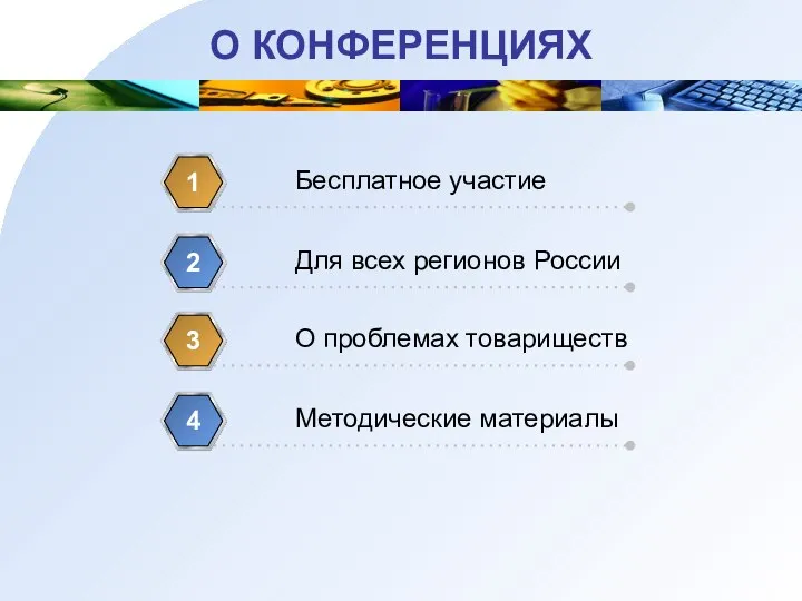 О КОНФЕРЕНЦИЯХ Бесплатное участие 1 Для всех регионов России 2 О проблемах