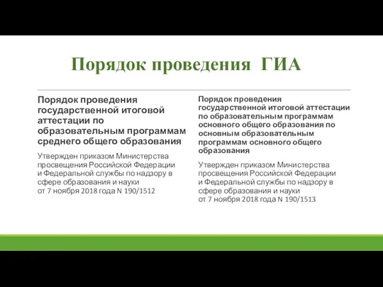 Порядок проведения ГИА Порядок проведения государственной итоговой аттестации по образовательным программам среднего