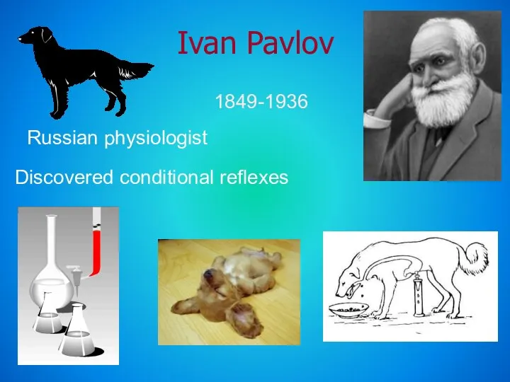 Ivan Pavlov 1849-1936 Russian physiologist Discovered conditional reflexes