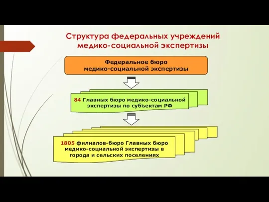 Структура федеральных учреждений медико-социальной экспертизы Федеральное бюро медико-социальной экспертизы 84 Главных бюро