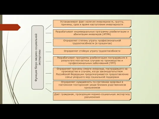 Функции бюро медико-социальной экспертизы Разрабатывает индивидуальные программы реабилитации и абилитации инвалидов (ИПРА)