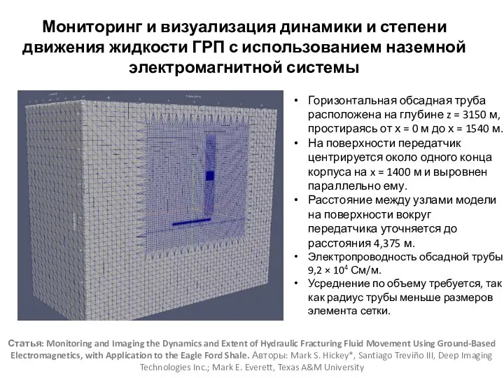 Мониторинг и визуализация динамики и степени движения жидкости ГРП с использованием наземной