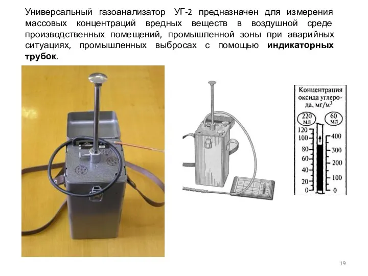 Универсальный газоанализатор УГ-2 предназначен для измерения массовых концентраций вредных веществ в воздушной