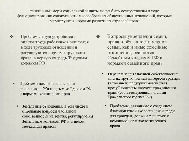 те или иные меры социальной̆ защиты могут быть осуществлены в ходе функционирования