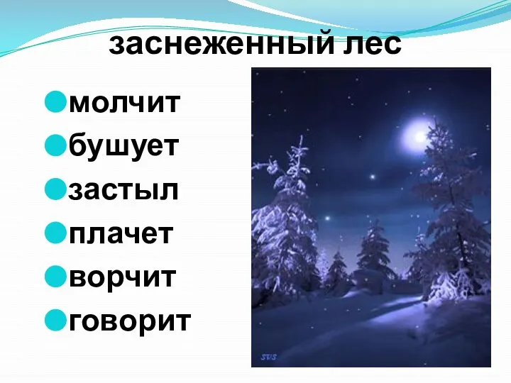 заснеженный лес молчит бушует застыл плачет ворчит говорит