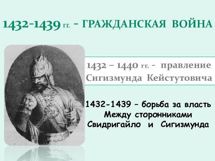 1432-1439 ГГ. - ГРАЖДАНСКАЯ ВОЙНА 1432 – 1440 гг. - правление Сигизмунда