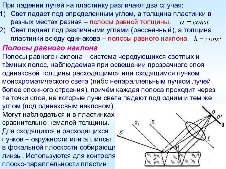 Полосы равного наклона Полосы равного наклона – система чередующихся светлых и тёмных