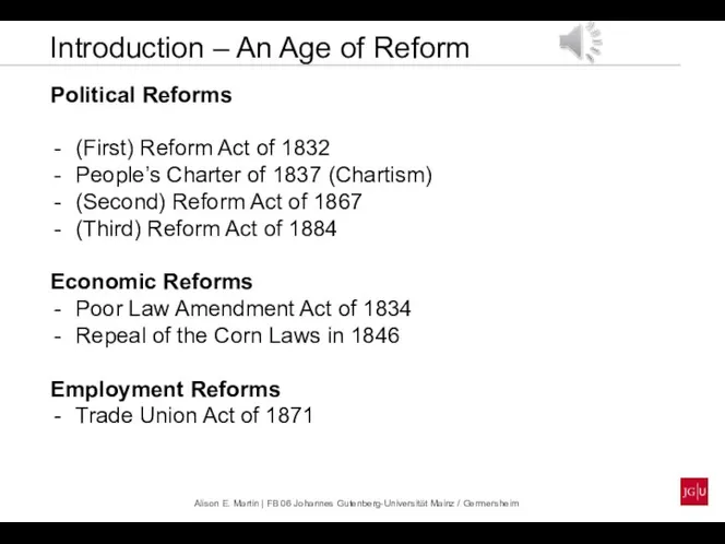 Introduction – An Age of Reform Political Reforms (First) Reform Act of