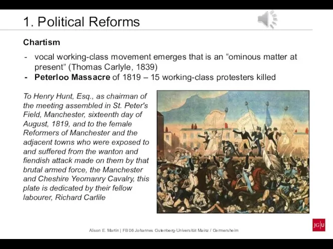 1. Political Reforms Chartism vocal working-class movement emerges that is an “ominous