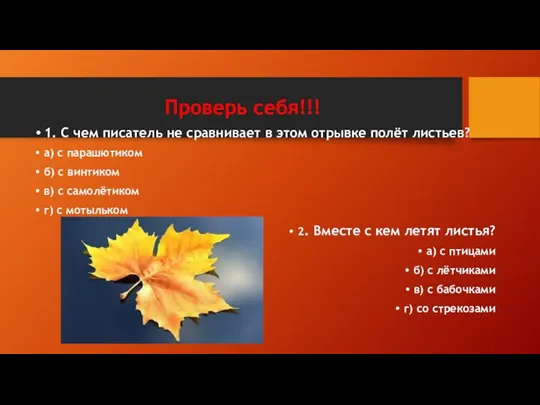 Проверь себя!!! 1. С чем писатель не сравнивает в этом отрывке полёт