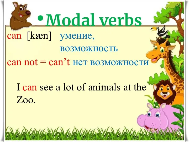 can [kæn] can not = can’t I can see a lot of